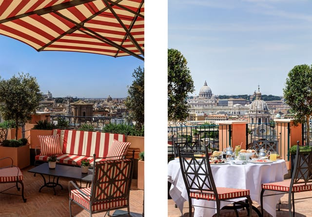 Rooftop restaurant in Rome with iconic skyline view for VIP corporate brunch and incentive travel.