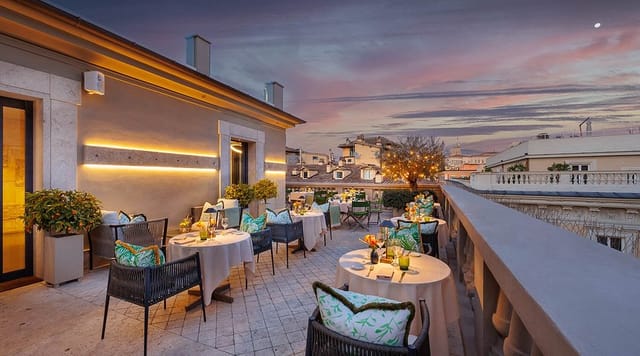 Colonna Palace rooftop terrace for luxury VIP dinners and exclusive cocktail events.