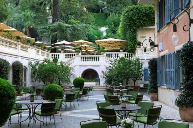 Le Privé tiered outdoor terrace at Hotel de Russie for corporate networking and al fresco events.