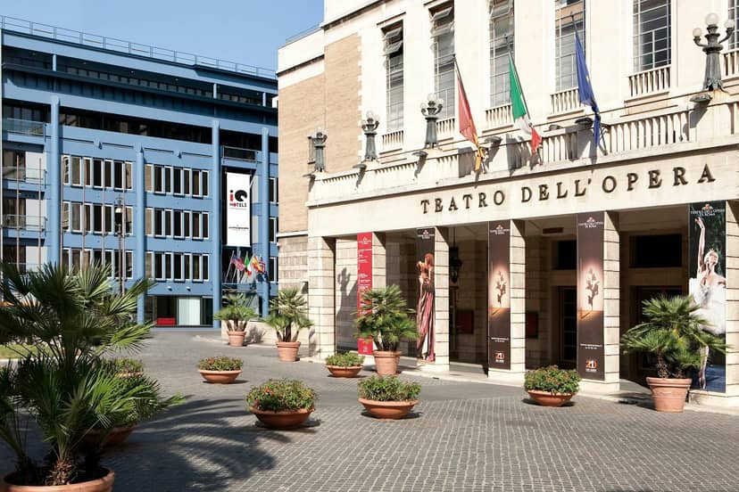 La Fata Ignorante at iQ Hotel Roma: historic theater facade for gala dinners and plenary sessions.