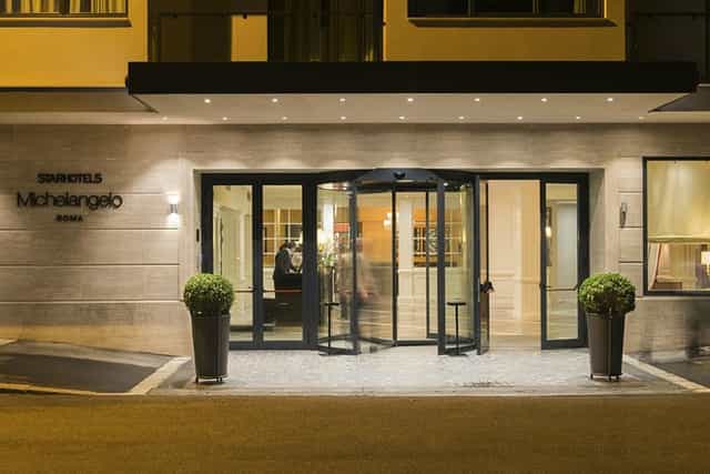 Starhotels Michelangelo hotel entrance, professional venue for corporate events and conferences.