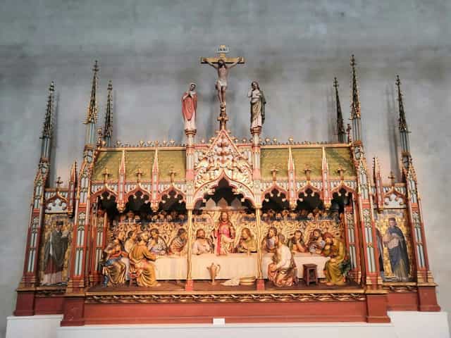 Ornate stage backdrop at Swedish History Museum courtyard for traditional ceremonies and events.