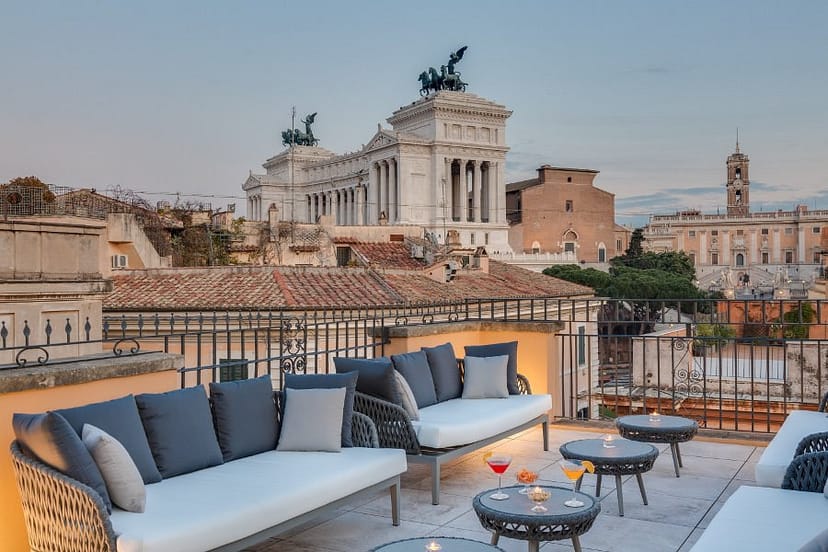 American Bar rooftop with Roman view for corporate networking and VIP reception.