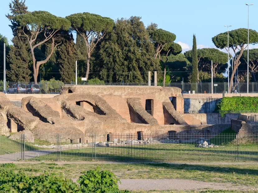 Domus Circo Massimo open-air foyer, historical stone venue for exclusive gala events.