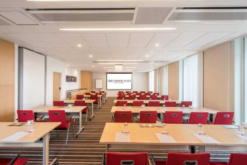 Classroom-style Crowne Plaza meeting room for corporate workshops and training seminars.