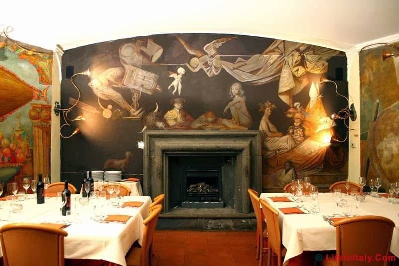 Private dining room at Antica Pesa Roma with fireplace, perfect for VIP dinners and corporate events.