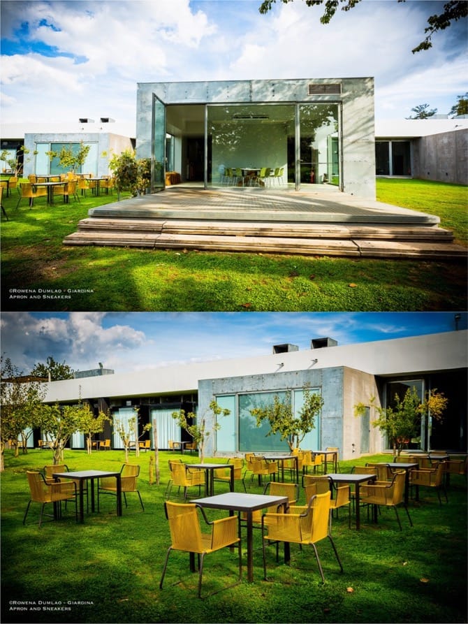 Antonello Colonna minimalist restaurant with sunlit lawn for corporate events and boutique weddings.