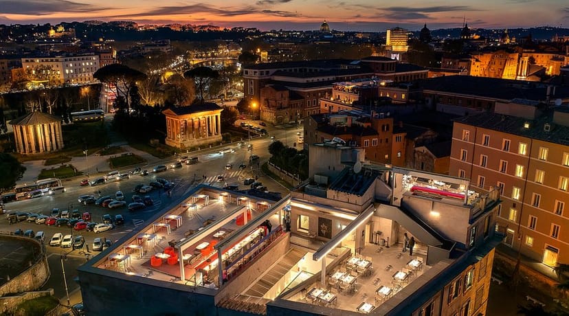 Palatine Terrace rooftop venue in Rome, ideal for sunset corporate networking events.