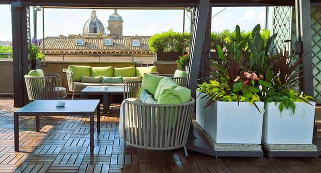Rooftop terrace with iconic skyline view for VIP receptions and corporate networking events.