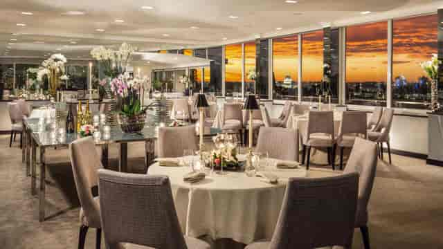 Ristorante Mirabelle terrace at sunset: high-end luxury event venue for sophisticated gala dining.
