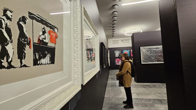 Gallery space at Warhol and Banksy exhibition for private viewing or corporate event.