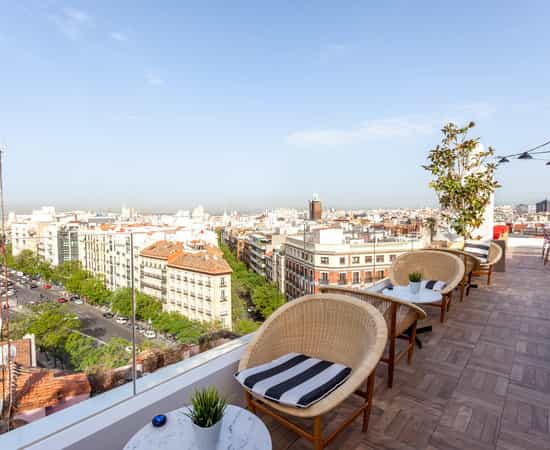 El Cielo de Alcalá rooftop terrace with city views for VIP networking and cocktail events.
