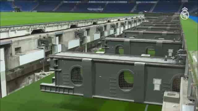 Retractable Bernabéu Stadium pitch for corporate events and stadium venue hire.