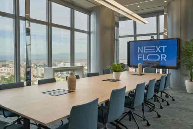 Boardroom with city views for executive meetings and corporate strategy sessions.