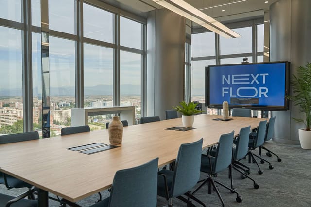 Boardroom with city views for executive meetings and corporate strategy sessions.