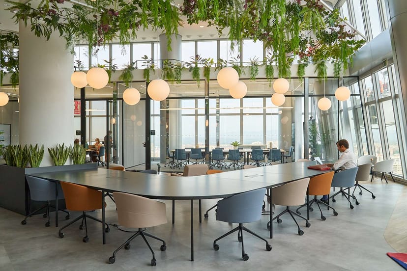 Modern Torre Emperador meeting room with panoramic views for corporate boardroom and coworking.