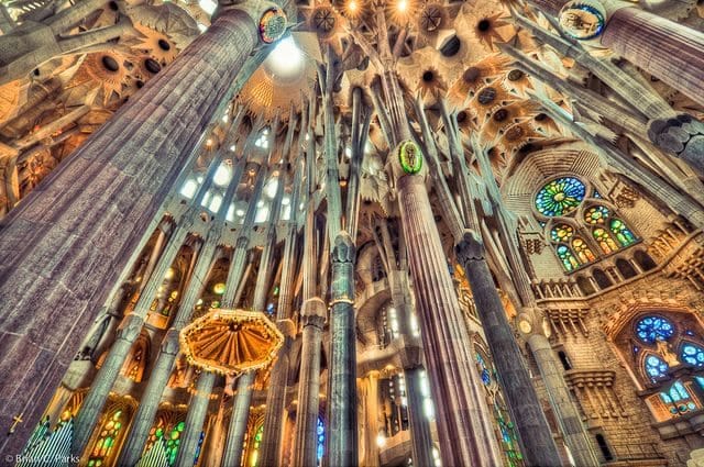 Sagrada Família interior with high ceilings for unique architectural event venue.