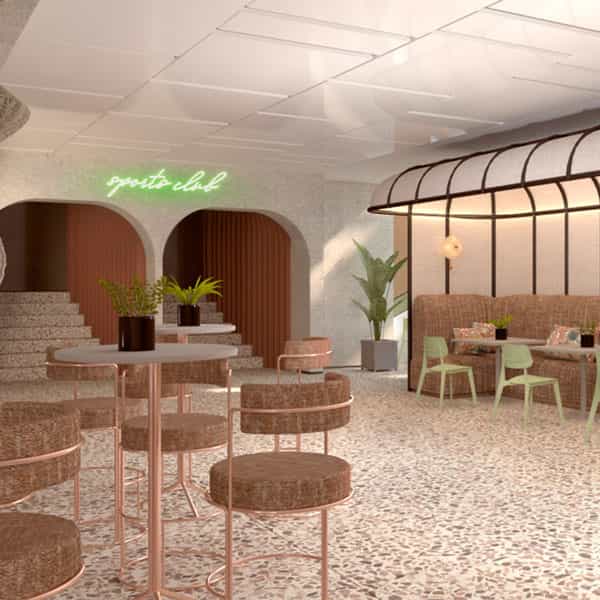 Sala Polivalente event space with lounge seating for networking and brainstorming.