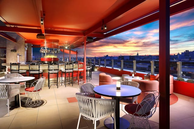 Rooftop restaurant at Hard Rock Hotel Madrid for VIP networking and corporate event hosting.