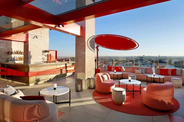 Rooftop bar at Hard Rock Hotel Madrid for corporate receptions and networking events.