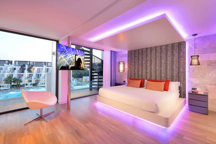 Modern luxury suite at Hard Rock Hotel Ibiza with pool access for VIP events and incentive travel.