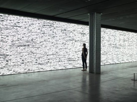 Immersive digital projection wall at Espacio Fundación Telefónica for modern corporate event launch.