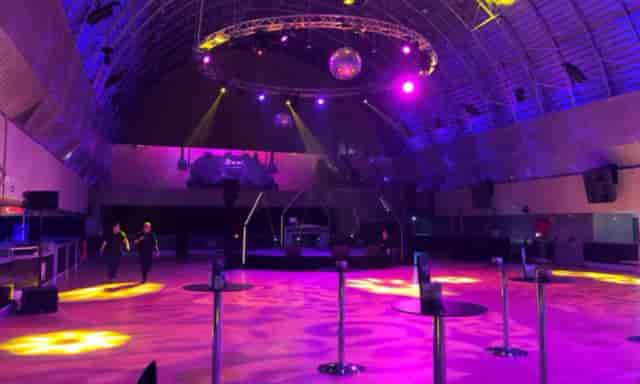 Zielou MEEU Madrid event space with circular truss lighting for galas and product launches.