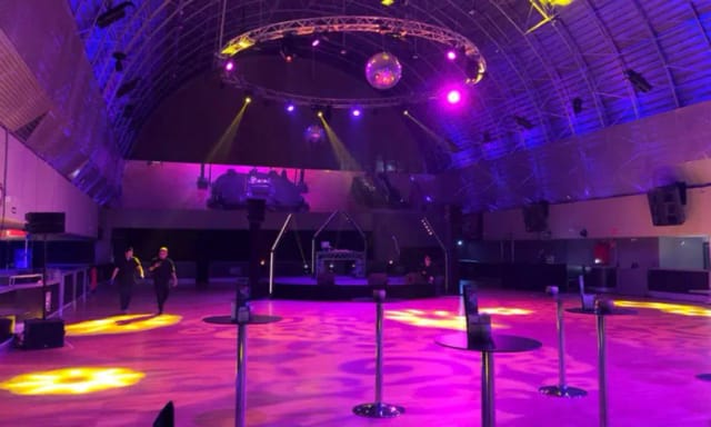 Zielou MEEU Madrid event space with circular truss lighting for galas and product launches.