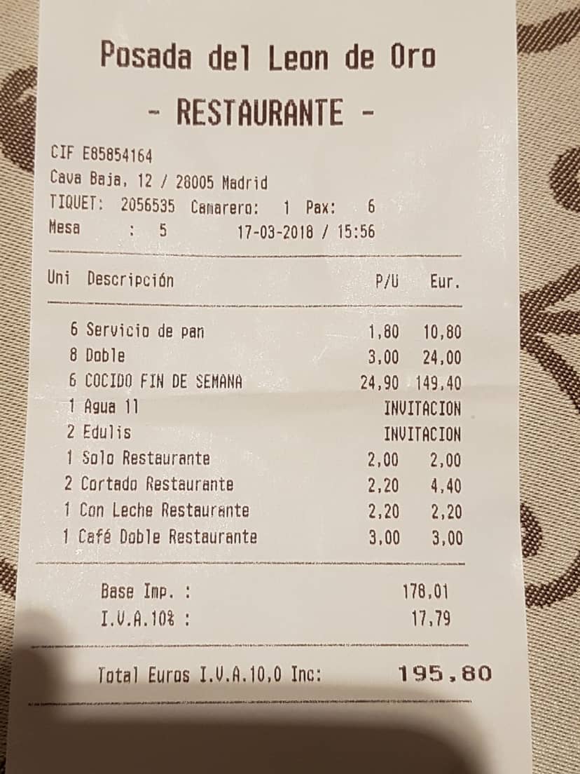Restaurant receipt for group dining showing itemized service charges and budget management issues.