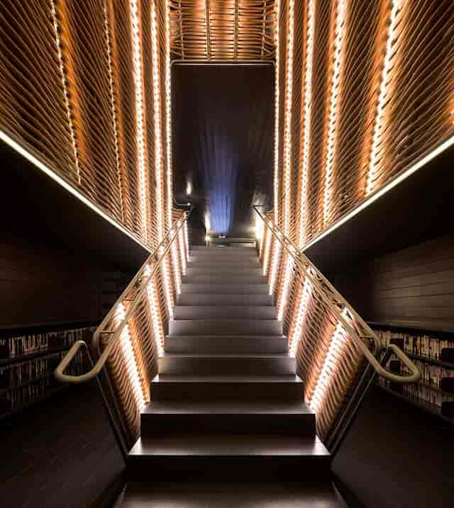 Modern theatre foyer in Matadero Madrid, ideal for corporate event entrances and venue photography.