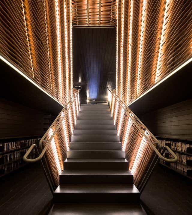 Modern theatre foyer in Matadero Madrid, ideal for corporate event entrances and venue photography.