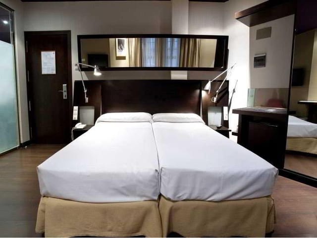 Twin-bedded hotel room at Avenida Gran Via for business travel and conference accommodation.