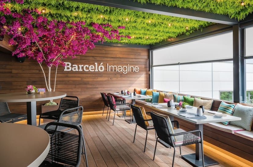 Barceló Imagine rooftop terrace with biophilic design for corporate networking and breakout events.