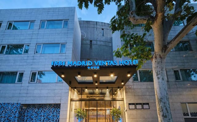 Exterior of Ilunion Madrid Ventas hotel, ideal for corporate meetings and business events.