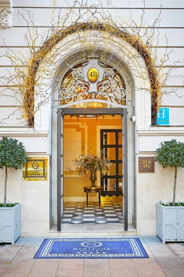 Luxury entrance at Azotea, Heritage Madrid Hotel for exclusive executive retreats and boardroom meetings.