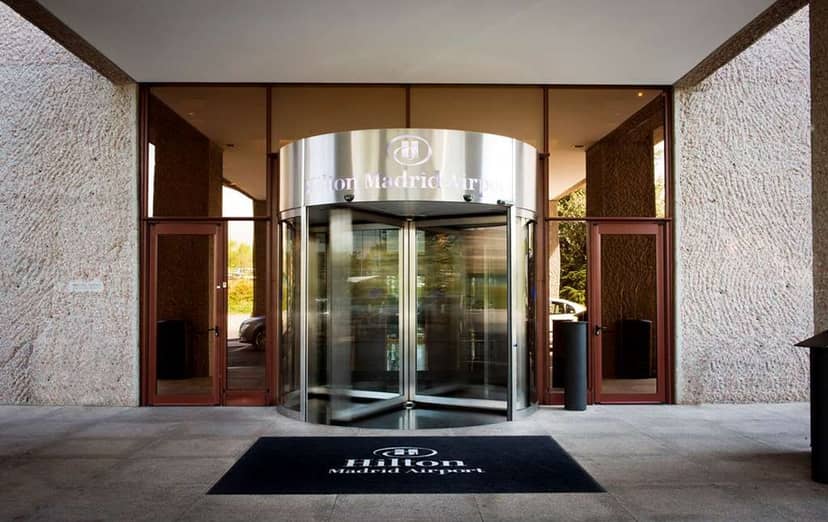 Hilton Madrid Airport banquet hall entrance for professional corporate event and conference hosting.