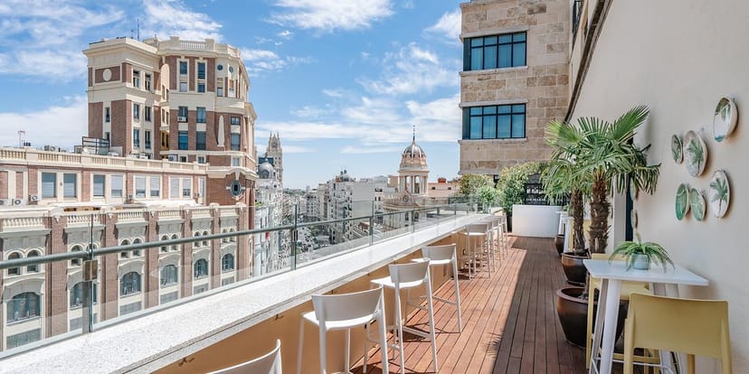 Alhacaba rooftop terrace for corporate events and cocktail receptions with urban skyline views.