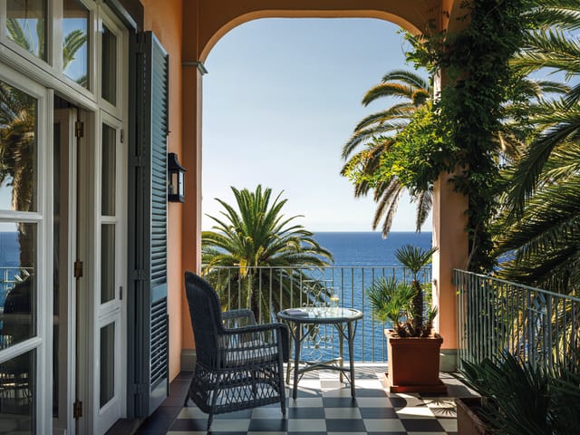 Ocean-view balcony at Palm Garden, Reid’s Palace: luxury incentive travel and executive event venue.