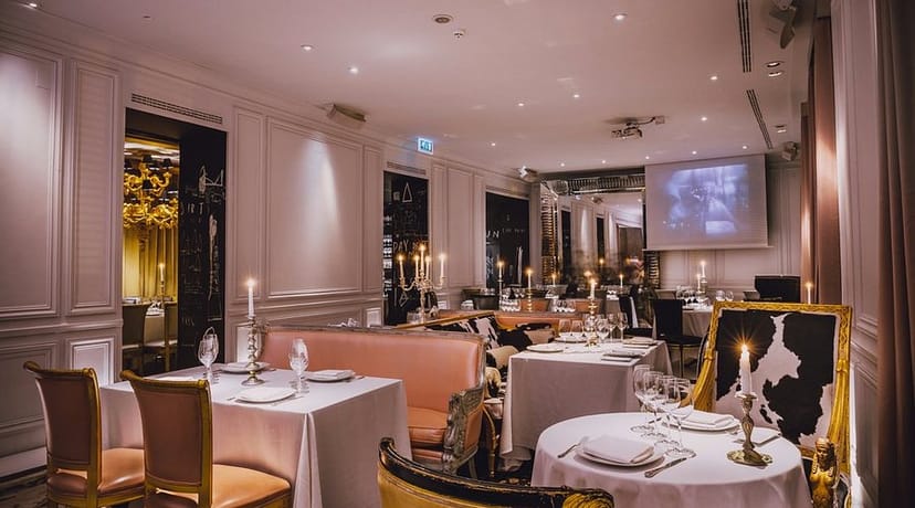 Upscale Ramses restaurant with elegant banquet seating for corporate dinners and networking events.