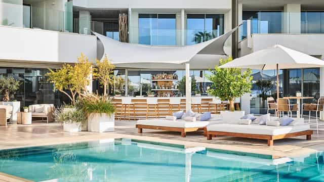Luxury poolside lounge at Nobu Hotel Ibiza Bay for corporate incentive events and receptions.
