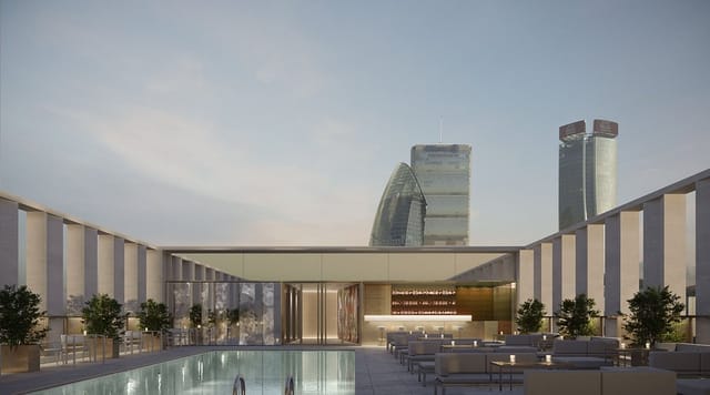 Rooftop pool venue at NH Collection Milano CityLife for upscale cocktail receptions and networking.