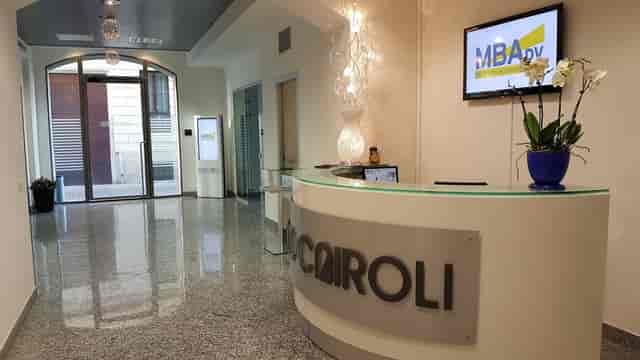 Brera Hall reception area: modern corporate event space with digital branding for professional check-in.