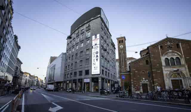 Spazio San Babila hall exterior for high-visibility branding and corporate event venue rental.
