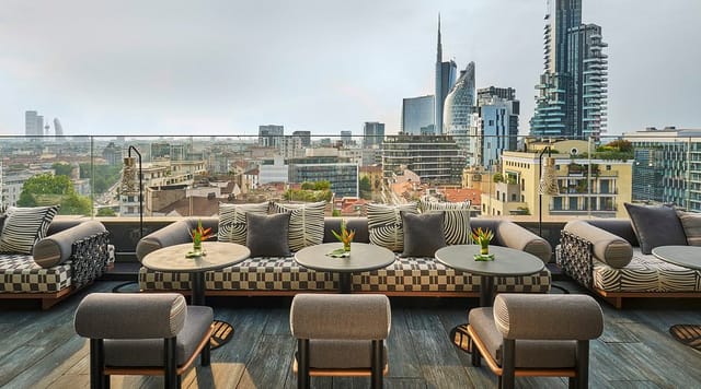 Luxury rooftop terrace in Milan for corporate receptions and exclusive VIP events.