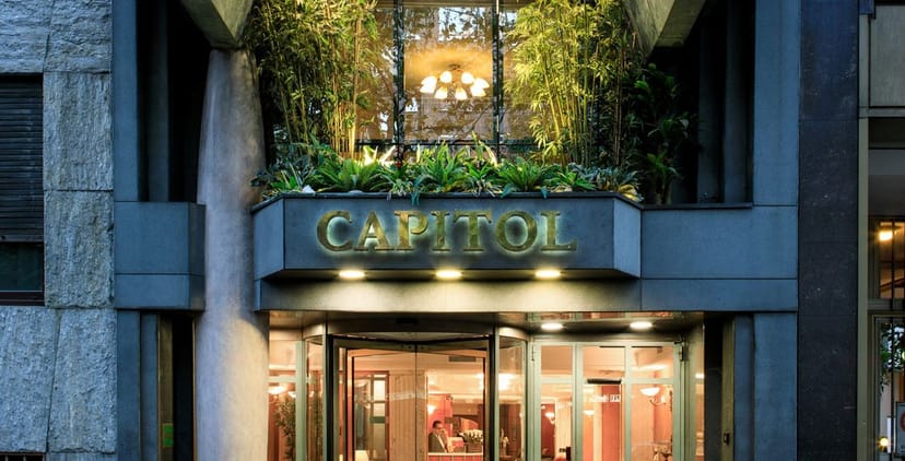 Hotel Capitol Milano boutique urban entrance for high-end corporate event and luxury gala arrivals.