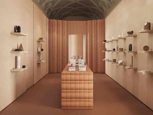 Monochromatic retail pop-up in Palazzo Bovara for luxury brand activations and product launches.