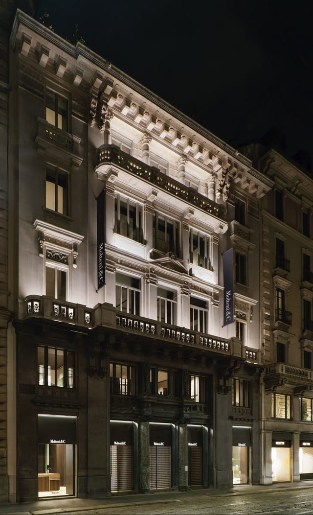 Molteni Galleria: Luxury corporate event venue for exclusive VIP brand activations at night.