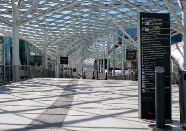 Stella Polare Convention Centre hallway with wayfinding signage for corporate events and conferences.