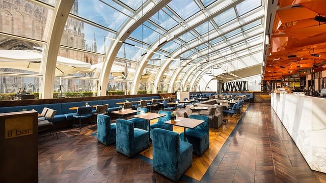 Glass roof event space in Terrazza del Don for networking receptions and corporate activations.