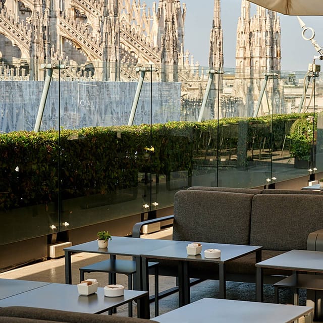 Modern rooftop lounge at Terrazza del Don for VIP receptions and networking events.